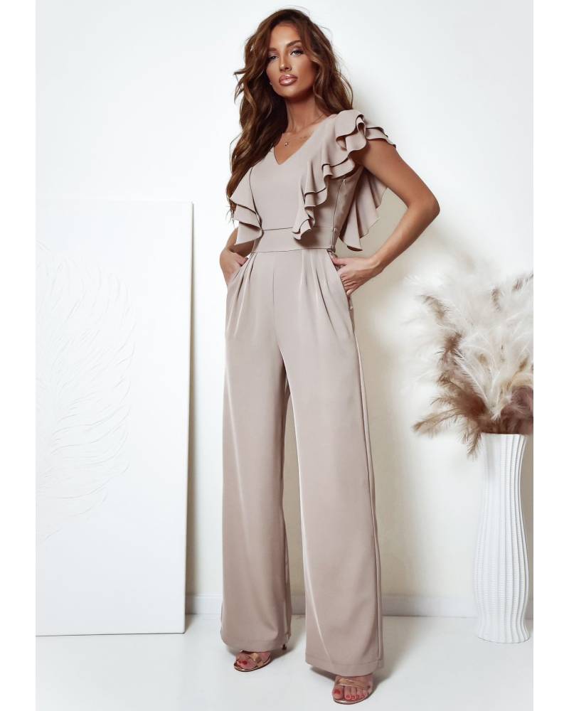 000411. KOMBINEZON FALBANA BEŻOWY